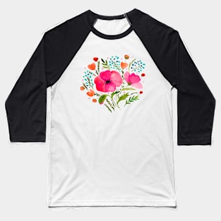 Watercolor poppies bouquet - pink and green Baseball T-Shirt